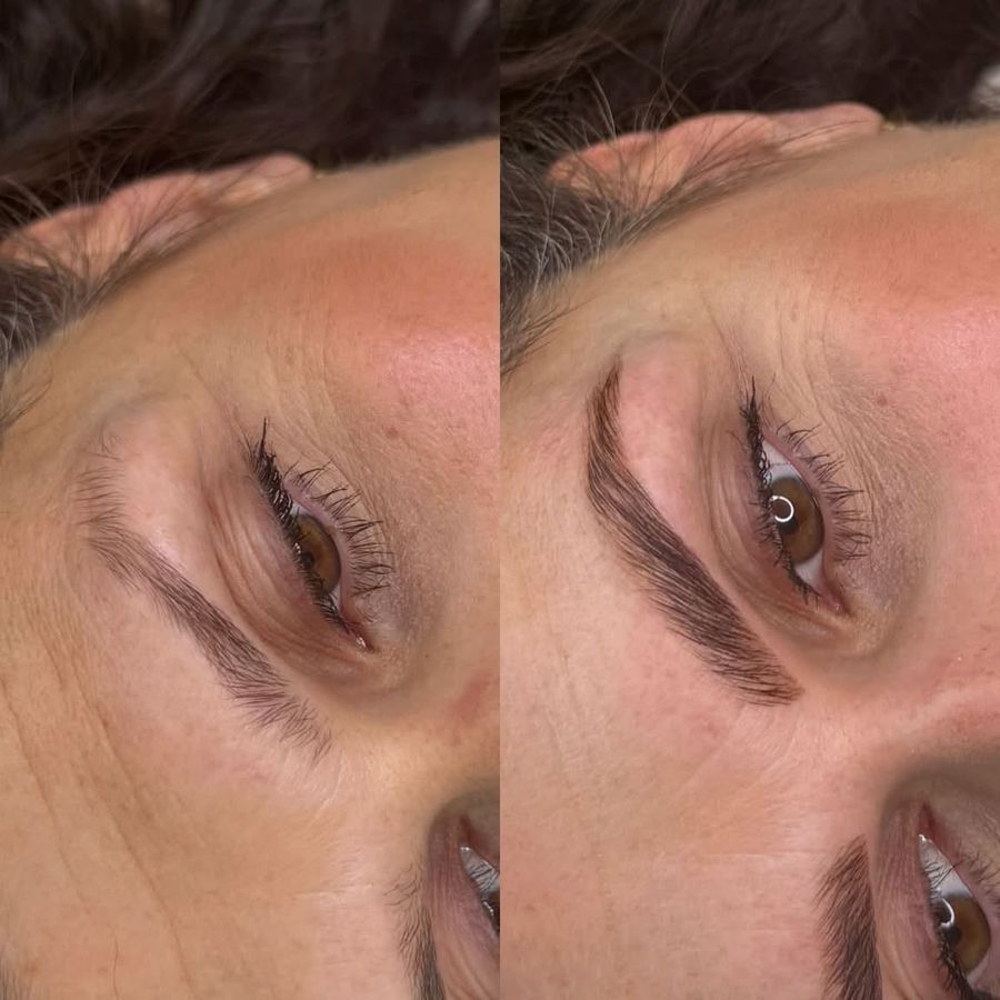 Obočie, pred a po, práca Valentiny Esthetician v Leviciach